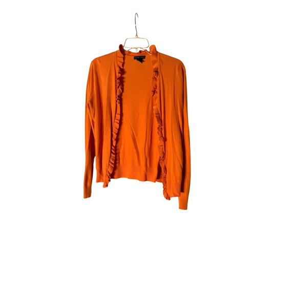 New York & Company Women XL Orange Cardigan with Ruffle Collar Sparkly Buttons - Picture 1 of 7